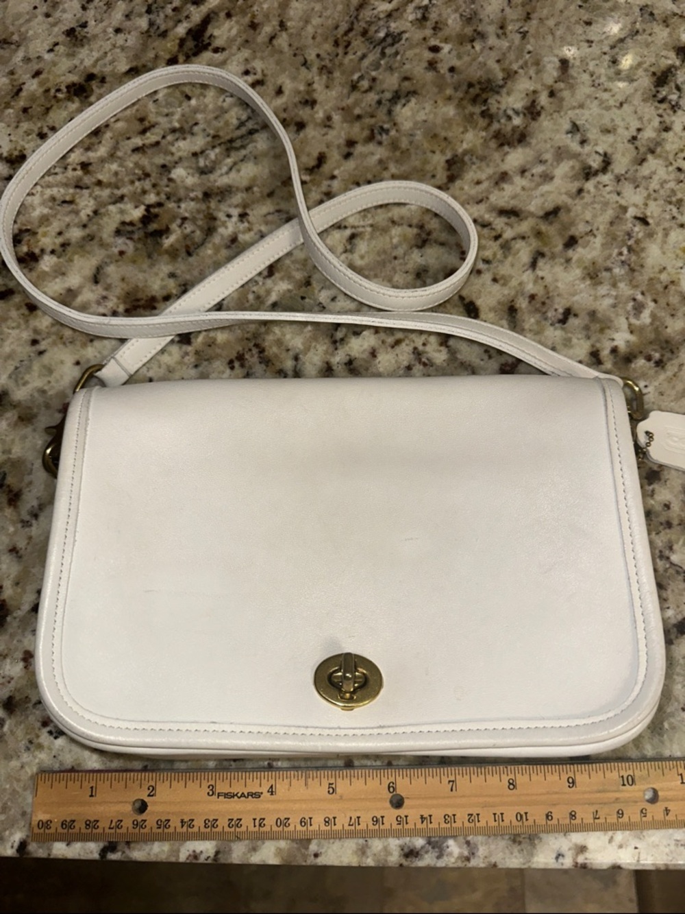Vintage Coach White Leather Crossbody with Gold Turnlock
